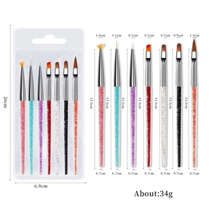Kit de 7 pinceaux nail art avec manche en strass pour peinture et dessin de précision