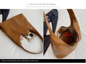 Vista dettagliata dell'interno capiente di una borsa tote in ecopelle marrone