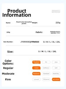 Detailed fabric composition of the peach-line slim-fit yoga jacket with material specs
