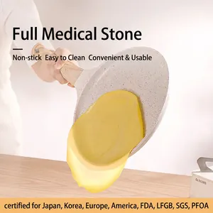 Non-stick Frying Pan Maifan Stone Coating Aluminum Flat Crepe Pan Wood Grain Handle Induction Gas Compatible Cookware