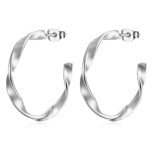 Boucles d'oreilles créoles irrégulières en acier inoxydable argenté poli pour femmes