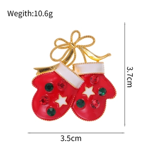 Christmas glove brooch in red enamel with crystals and gold bow, 3.7cm height