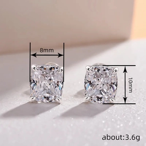 Elegant 8x10mm cushion-cut cubic zirconia stud earrings in classic four-prong setting