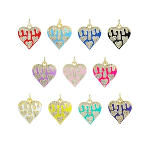 Heart Pendant Copper Gold Plated Enamel Drip Oil Micro Set Zircon DIY Jewelry Making For Women Cute Romantic Accessory