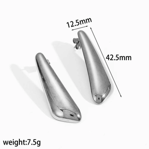 Minimalist long teardrop stainless steel earrings with 18k gold plating details