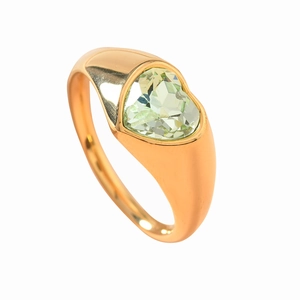 Minimalist gold titanium steel ring with a heart-shaped light green gemstone inlay