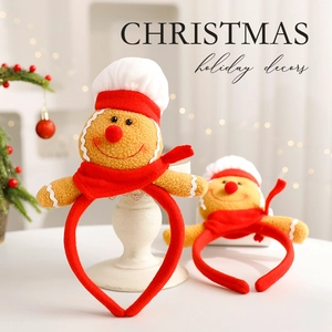 Serre-tête de Noël en peluche avec motif bonhomme de pain d'épices rouge et marron
