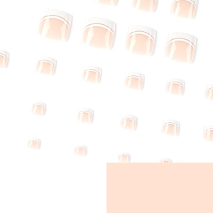 Minimalist white French tip press-on toenails set in elegant nude pink and white lines