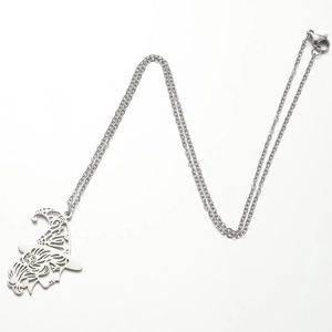 Silver stainless steel witch pendant necklace with hollow profile for Halloween gift