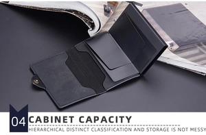 Detail view of the RFID-blocking card wallet showing multiple slots and buckle closure
