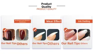 Detail comparing glossiness, durability and ink quality of white floral press-on nails