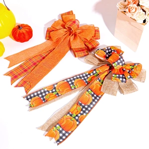 Fall harvest striped pumpkin bow decorations for Thanksgiving party supplies and decor