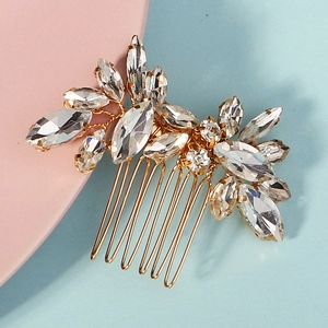 Elegant gold bridal hair comb with marquise rhinestones for wedding and formal party hair