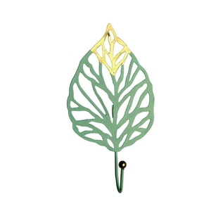 Leaf shaped decorative wall hook in green and gold finish for home minimalist organization