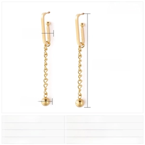 Detailed size chart for stainless steel drop earrings with tassel chain and bead specs