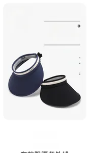 Close-up of UV-CUT fabric sun visor with UPF50+ protection and contrast ribbon detail
