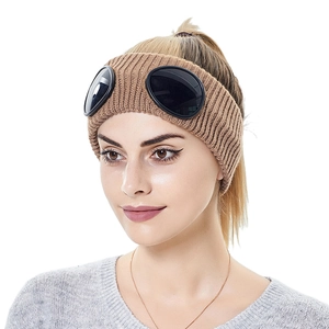 Brown knitted goggle headband for women and men, stylish winter windproof hair accessory