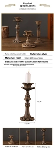 Detail of vintage lotus resin candlestick with 16cm height and 6.5cm base in antique brown