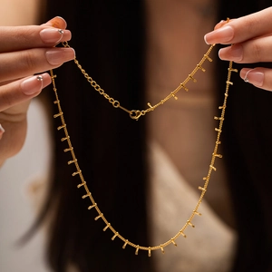 Minimalist Stainless Steel 18K Gold Plated Necklace Bracelet Jewelry Set Small Bar Pendant Clavicle Chain For Women