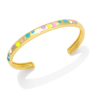 Verstellbares goldenes C-förmiges Armband mit bunten Emaille-Blumen und Sternmustern