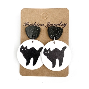 Halloween drop earrings set featuring black cat silhouette and glittery top details