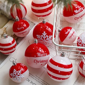 Boules De Noël Rouge Blanc Plastique Peintes Flocons De Neige Décorations Suspendues Arbre De Fête Maison Vacances
