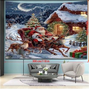 Détails de la tapisserie de Noël avec Père Noël et rennes en taille 300x180cm pour décor
