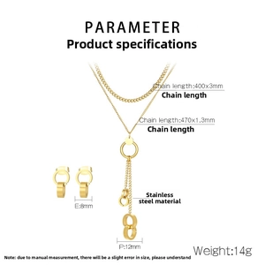 Detailed specs for 18K gold-plated double-layer stainless steel necklace and earrings