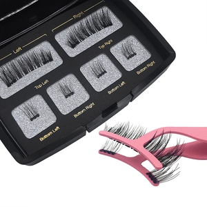 Detail view of magnetic eyelash kit with pink applicator and labeled black storage box