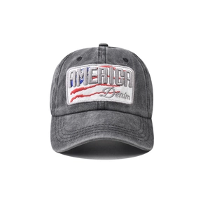 Casquette de baseball en coton délavé gris foncé avec écusson brodé America vintage