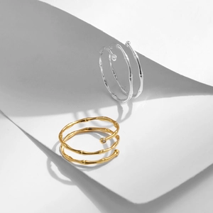 Minimalist S925 sterling silver bamboo style multi-layer open rings in gold and silver