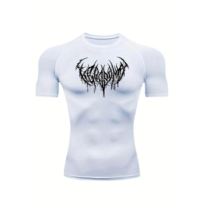 Men Compression T-Shirt Quick Dry High Elasticity Fitness Gym Training Short Sleeve Gothic Art Print Crew Neck Tops