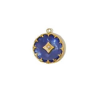 18k gold plated stainless steel pendant with blue natural stone and diamond accent