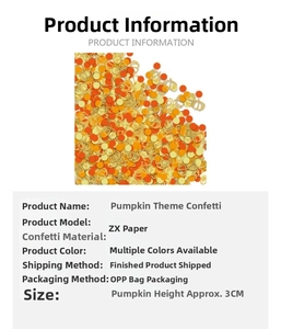 Macro detail of pumpkin party confetti featuring orange dots and golden glitter shapes