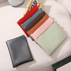 Ultra Thin PU Leather Makeup Bag Litchi Texture Waterproof Storage Pouch Zipper Portable Travel Wallet For Women