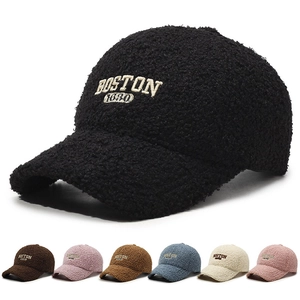 Teddy Fleece Baseball Cap Warm Sherpa Winter Hat Boston Letter Embroidery Adjustable Casual For Men Women