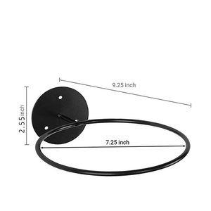Wall-mounted black iron ball storage rack with precise dimensions for basketballs