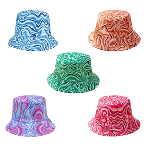 Double Sided Bucket Hat For Women Marble Print Tie Dye Acrylic Sun Protection Breathable Foldable Outdoor Summer Travel