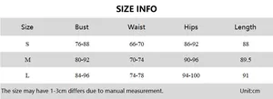 Tableau détaillé des tailles pour la mini robe dos nu en dentelle avec licou en centimètres