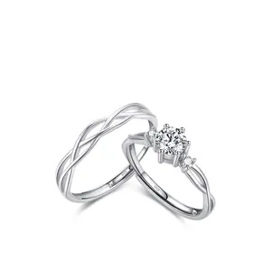 925 Sterling Silver Mobius Couple Rings Adjustable Open Infinity Engagement Wedding Bands Cubic Zirconia Romantic Jewelry