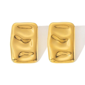 Detail of 18k gold plated square earrings with irregular hammered metal texture