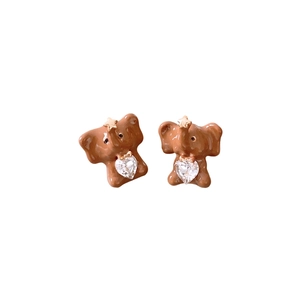 Vintage brown elephant stud earrings with heart crystal and golden star accent
