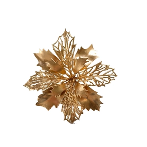 Feuille artificielle dorée pour arrangement floral avec texture ajourée et fini métallique