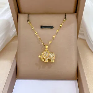 Elephant Pendant Necklace Titanium Steel Chain And Micro-Set Copper Zircon Gold Plated Fashion Jewelry For Women