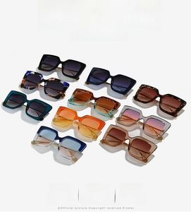 Detail view of multi-color oversized square sunglasses collection in various stylish finishes