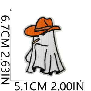 Ghost embroidery patch with cowboy hat dimensions 6.7x5.1cm for Halloween decor