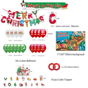 Christmas party kit with balloons, Merry Christmas banner, and festive backdrop
