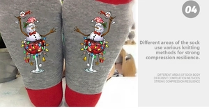 Detail of Christmas socks with compression ribbing and festive snowman pattern
