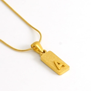 Gold stainless steel rectangle A-letter pendant necklace with frosted finish surface