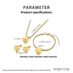 Detailed dimensions of 18K gold plated stainless steel hollow ball jewelry set